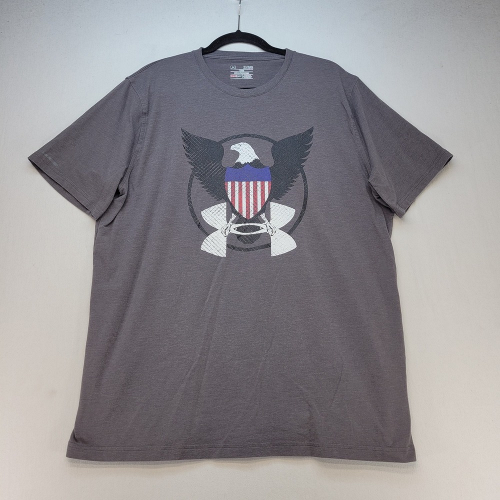 Under Armour T-Shirt Mens XL Gray Graphic Patriotic Eagle HeatGear Loose Fit